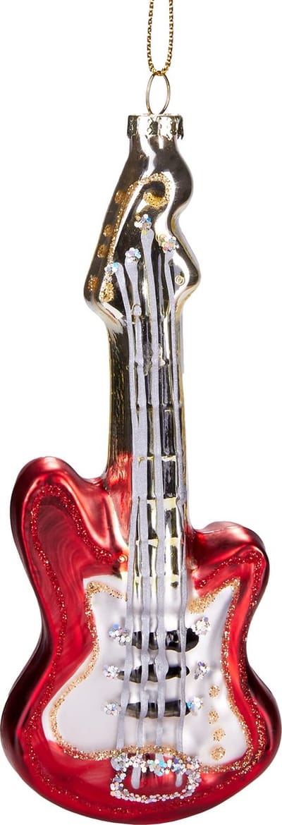 BRUBAKER Gitaar Rood - Handgeschilderde Glazen Kerstbal - Handgeblazen Kerstversiering - Grappige Kersthanger - Kerstboom Decoratie - 15 cm