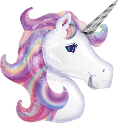 Folieballon Unicorn 83cm, glanzend paars wit.