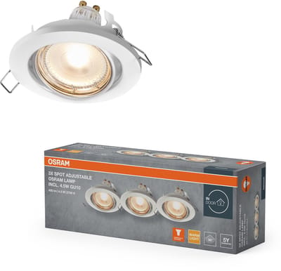 OSRAM Spot Set Inbouwlamp GU10, 4. 5W 2700K warm wit, draaibaar, Aluminium wit, GU10 Lamp inbegrepen, IP20