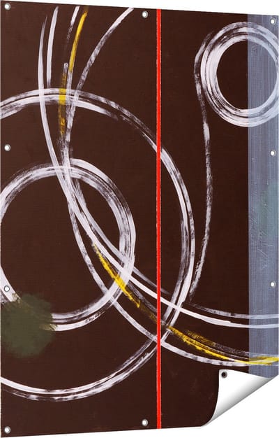 Gards Tuinposter Abstracte Cirkels met een Rode Lijn - 90x120 cm - Tuindoek - Tuindecoratie - Wanddecoratie buiten - Tuinschilderij