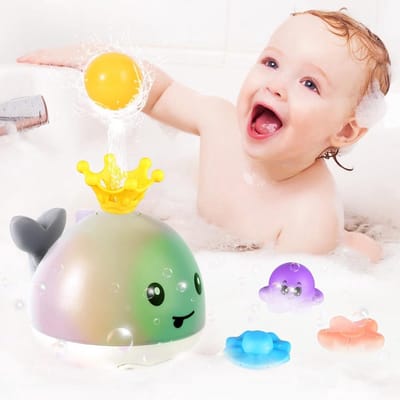 Kraftverdia® Oplaadbare Walvis Badspeelgoed 4-in-1 Watersproeier Babybad Speelgoed met LED Verlichting Interactief Fontein Zwembad Speelgoed voor Baby's 6-12-18 Maanden en Peuters 1-3 Jaar Sensorisch Speelgoed voor Jongens- Meisjes Verjaardagscadeau