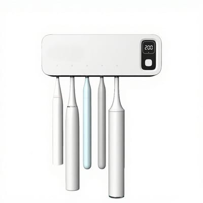Tandenborstelhouder-tandenborstel doosje-tandenborstelhouder electrische-tandenborstelsterilisator UV Badkamer Elektrische Tandenborstelsterilisator - Oplaadbaar USB 2000 mAh met Opbergtas met Deksel (Drogen + Steriliseren) - Wit - 20,5x7x4cm