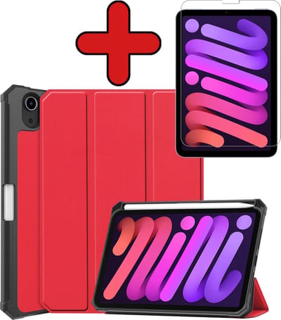 Hoesje - Geschikt voor Apple iPad Mini 6 (2021) - 8.3 inch - 6e Generatie - Met Screenprotector - Trifold Bookcase Hoes - Hard Cover Case - Met Uitsparing Geschikt voor Apple Pencil - Hardcover Book - Tablethoes - Rood