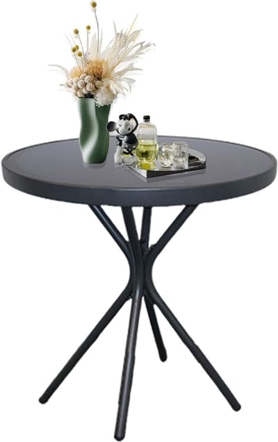 Ronde Bistrotafel - Terrastafel Koffietafel - Binnen Buiten Gebruik - Gehard Glazen Blad - 61 cm Diameter - Glas Zwart