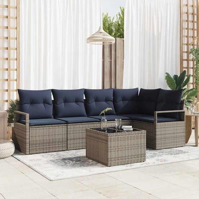 vidaXL Bankstel 6 pcs Grijs poly rattan