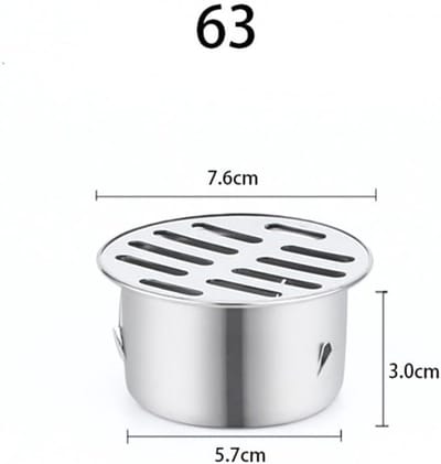Ronde, vrijstaande sifonafvoer van roestvrij staal met lekbak en anti-verstoppingsfilter, geschikt voor balkons, terrassen, dakterrassen, patio's en tuinen (diameter 63 mm).