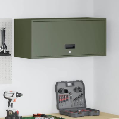 Aan de muur te monteren garagekast met gasveerdeur Olijfgroen