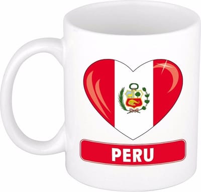 Hartjes vlag Peru koffiemok - drink beker - white - 300 ml - Peru - Supporters - cadeau - landen - feestartikelen