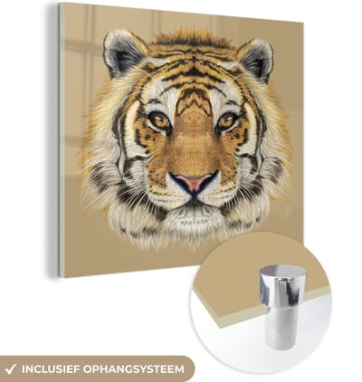 MuchoWow® Glasschilderij 50x50 cm - Schilderij acrylglas - Tijger - Welp - Dieren - Foto op glas - Schilderijen