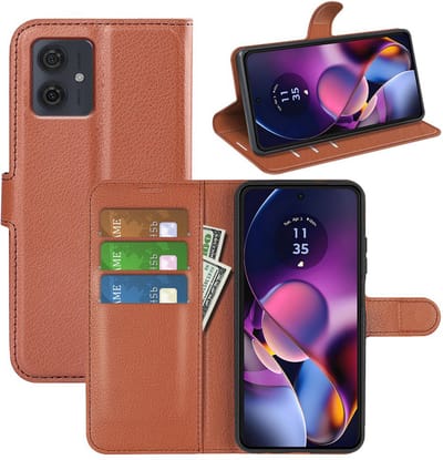 MobyDefend Hoesje - Geschikt voor Motorola Moto G54 - Kunstleren Wallet Book Case (Sluiting Voorkant) - Bruin