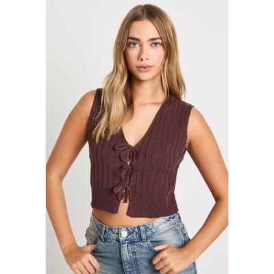 boohoo Dames Gebreide Gilet met Strikdetail | Chocolate | Maat: Small