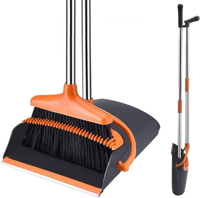 Famanu – Bezem en blik set - met lange handgreep - uittrekbare steel - rechtopstaande blik - bezem en blik set voor binnen en buiten - garage - keuken - kantoor