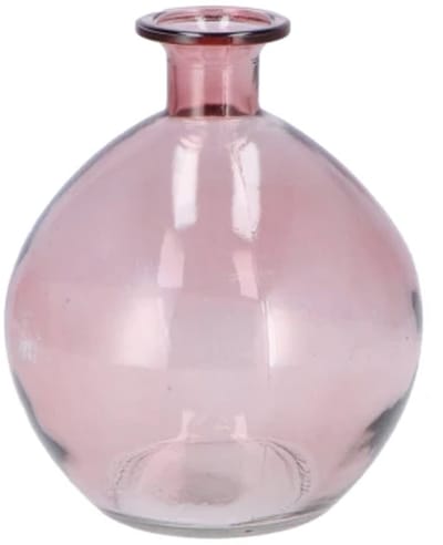 DK Design Bloemenvaas rond model - helder gekleurd glas - zacht roze - 13 x 15 cm