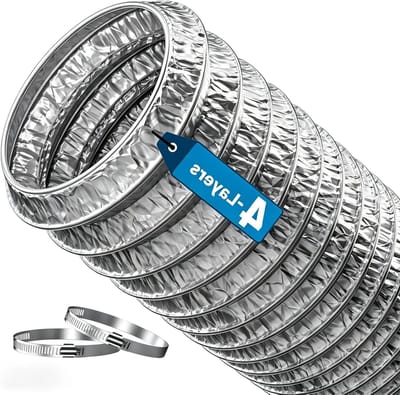 Afvoerslang 150 mm x 2,5 m, hittebestendige 4-laagse drogerslang, flexibele aluminium buis voor airconditioning en afzuigkap, inclusief 2 slangklemmen en roestvrij staal