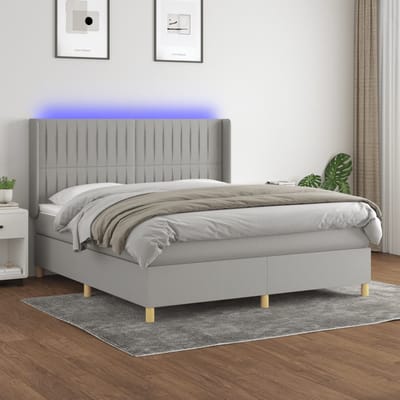 vidaXL - Boxspring - met - matras - en - LED - stof - lichtgrijs - 180x200 - cm