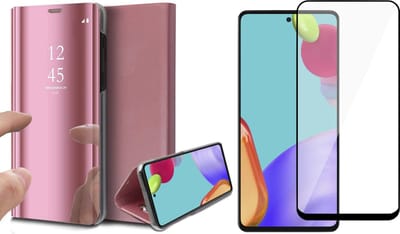 Hoesje geschikt voor Samsung Galaxy A52s en Full Screenprotector - Spiegel Book Case - Roze