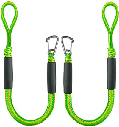 Bungee Dock Line - Boottouwen voor Mooring met RVS Clip - Set van 2 (Groen, 8 voet)