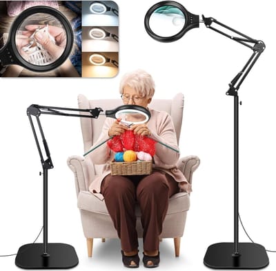 Grote Vergrootglas met Verlichting en Stand, 2-in-1 Vloervergrootglas met 36 Dimbare LEDs, Ideaal voor Precisiewerk, Handwerken en Hobby's
