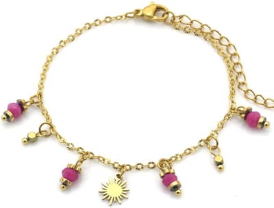 Armband - RVS - Stainless Steel - Goudkleurig - Armbandje met bedels - Roze - Verstelbaar