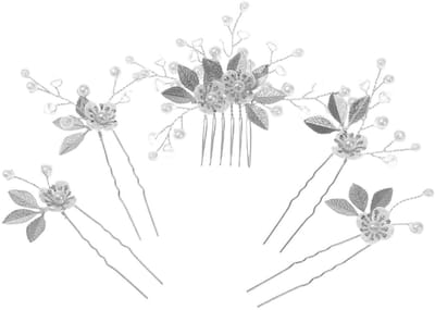 Dailygoods- Haarspelden Bruid - Handgemaakte Haarkam - Parelbloemen - Strass-steentjes - Haaraccessoires Dames - 5 Stuks