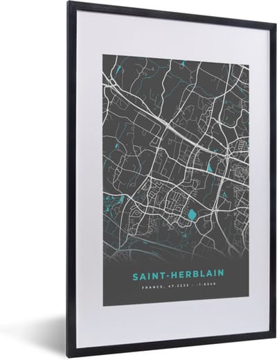 Fotolijst incl. Poster - Frankrijk - Stadskaart - Plattegrond - Saint-Herblain - Kaart - 40x60 cm - Posterlijst