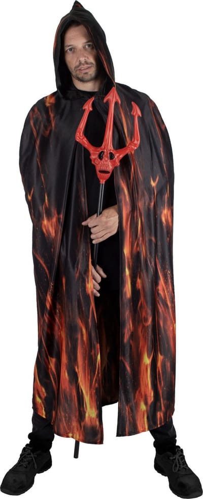 Funny Fashion Halloween verkleed cape met kap - vlammen print - Carnaval kostuum/kleding