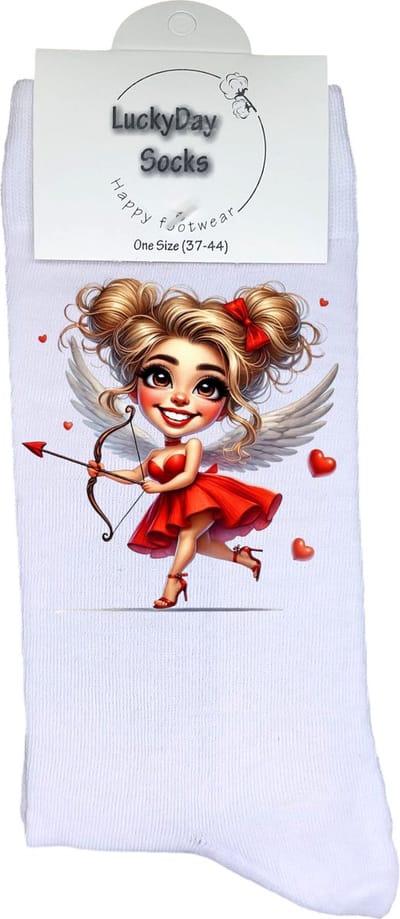 Cupido - Valentijn sokken - Grappige sokken - Leuke sokken - Hem Haar sokken - Vrolijke sokken - Sexy - Valentijn Cadeau - Vaderdag - Moederdag - Verjaardag cadeau - Hartjes - Kerst cadeau - Leuk Cadeau - Socks maken Happy - 37-44 - Verliefd