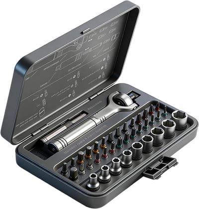 Ratel Schroevendraaier - Gereedschap Set - Elektronica Reparatie - 40 Delige Set - Compact Opbergkoffer - Grijs