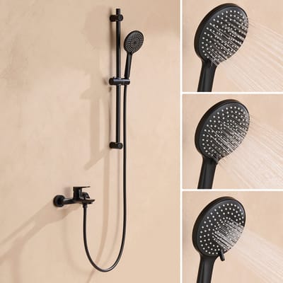 Auralum Max Badkraan met Glijstang - Badmengkraan Set inclusief Handdouche - Opbouw - Waterbesparend - Complete Doucheset met Verstelbare Douchekop - Mat Zwart