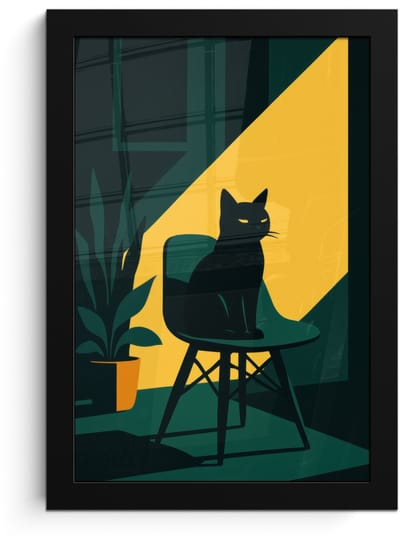 Poster in lijst - Fotolijst 20x30 cm - Posters - Zwarte kat - Mysterieus - Gele instraal - Posterlijst zwart - Decoratie - Wanddecoratie woonkamer - Muurdecoratie slaapkamer