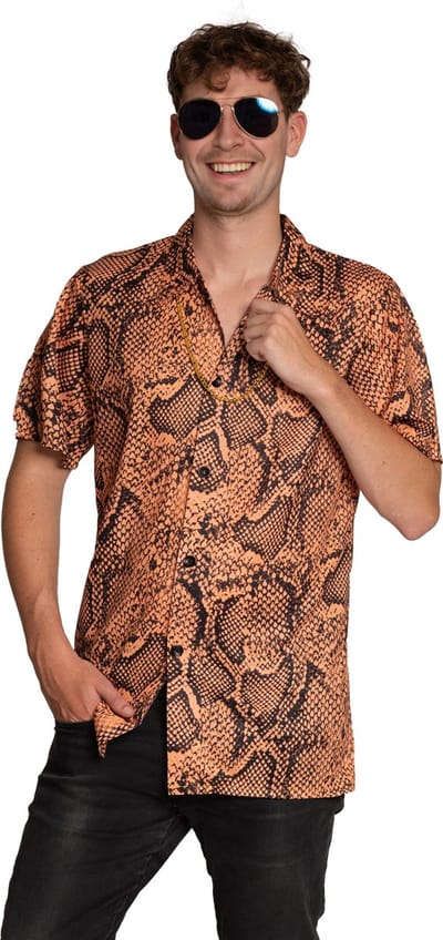 Partychimp Slangenprint Shirt voor Heren Carnavalskleding Foute Party Verkleedkleren Volwassenen Heren Gay Pride Shirt LHBTQ T-Shirt Korte Mouwen Carnaval - Polyester - Shirt - Goud - Maat S