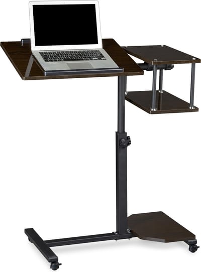laptoptafel op wieltjes XL - verstelbaar - 2-delig tafelblad - laptopstandaard - zwart