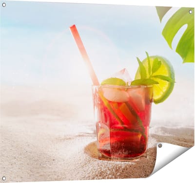 Gards Tuinposter Cocktail Mix Drankje op het Strand - 100x80 cm - Tuindoek - Tuindecoratie - Wanddecoratie buiten - Tuinschilderij