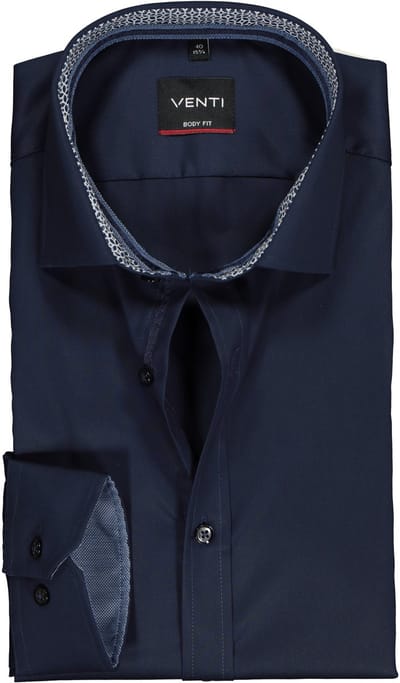 VENTI body fit overhemd - donkerblauw twill (contrast) - Strijkvriendelijk - Boordmaat: 44 (EU maat: XL)