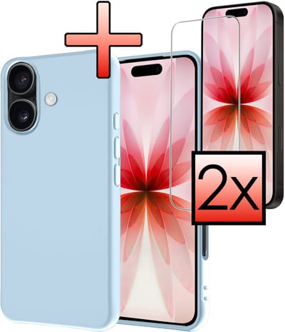 Hoesje - Met 2x Screenprotector - Geschikt voor Apple iPhone 17 - Sterk & Shockproof - Back Cover - Siliconen Case - Telefoon Hoes - Lichtblauw