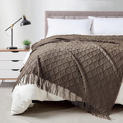 Zachte Gebreide Plaid in Waffle Structuur - Comfortabele Sierdeken voor Bank of Bed - 127x178 cm Bruin