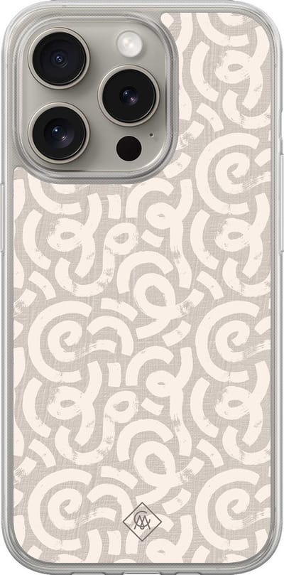 Casimoda® hoesje - Geschikt voor iPhone 15 Pro Max - Ivory Abstraction - 2-in-1 case - Schokbestendig - Geometrisch patroon - Verhoogde randen - Bruin/beige, Transparant