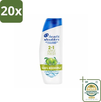 20 x Head & Shoulders - Shampoo - 2-in-1 - Apple Fresh - 100% Roosvrij - 300 ml - Grootverpakking - Anti-roos Shampoo - Hoofdoorzaak Roos - Microbioom Balans - Roosvrij Shampoo - Apple Fresh