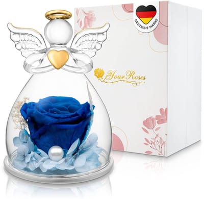 Dailygoods- Roos Echte Premium Roos - Engelfiguur van Glas - Prachtige Geschenkdoos - Voor Geliefden - Donkerblauw - Perfect Cadeau - Geschenken