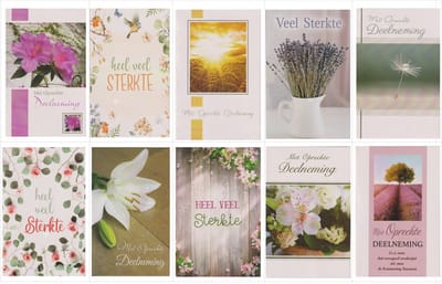 10 Luxe Condoleance Wenskaarten - 5x Condoleance en 5x sterkte kaarten - 17x12cm - Gevouwen kaarten met enveloppen - Gratis verzonden - 2025-06