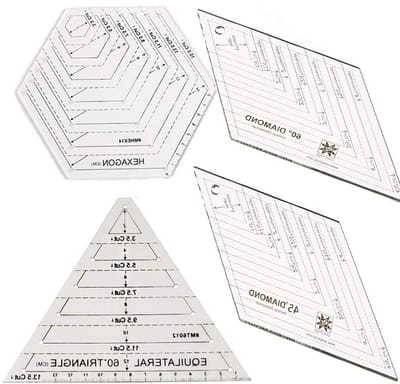 Set van 4 Quilt Linialen met 60 Graden Driehoek, 45 Graden Diamant en Hexagon Stencils voor Patchwork, Snijden en Creatief Handwerk