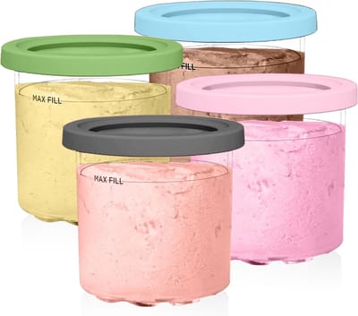 Set van 4 ijsbekers met deksels - ijsbekers voor ijs - herbruikbaar - beker met deksel - ijsspeldjes containers met deksels - voor ijsmachine - Bntaomle IJsbeker - lekvrije crèamy container