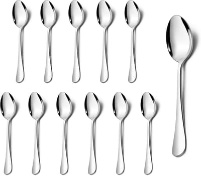Set van 12 RVS Theelepels, Espresso Lepels, Kleine Dessertlepels voor Thuis en Restaurant, Vaatwasserbestendig en Hoogglans Gepolijst, 14 cm