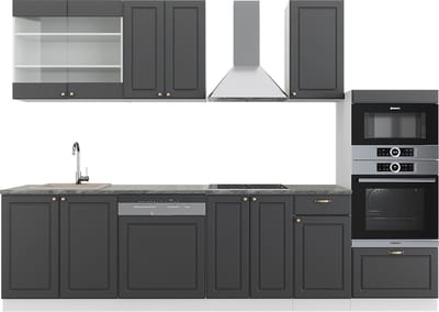 Vicco Fame-Line Complete keukeneenheid – 300 cm met hoge kast, WB Antraciet Antraciet-Goud/Wit
