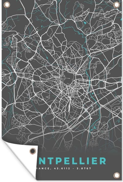 Muurdecoratie Montpellier - Frankrijk - Stadskaart - Kaart - Plattegrond - 120x180 cm - Tuinposter - Tuindoek