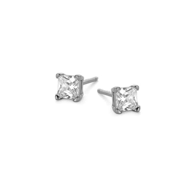 New Bling 9NB-0584 Zilveren Oorknopjes Dames - Zirkonia - Vierkant - 4 mm - Zilverkleurig