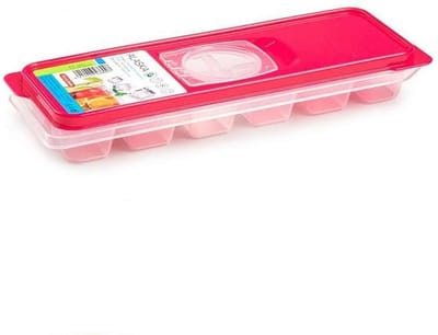 Plasticforte IJsblokjesvorm met deksel - 12 ijsklontjes - kunststof - fuchsia roze - ijsblokjes maken