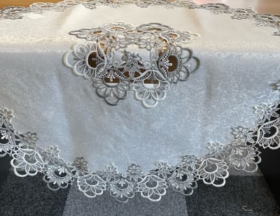 Tafelkleed  -  Grof kant - Off White - Grijs - Rond 85 cm