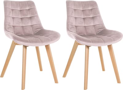 CLP Brook Set van 2 eetkamerstoelen - Hout frame - Fluweel - Velvet - roze