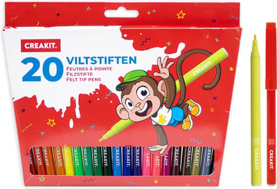 CREAKIT. Viltstiften – Junior Set – Kleur stiften Kinderen – Knutselstiften – 17,5 cm – 20 Stuks – Meerkleurig